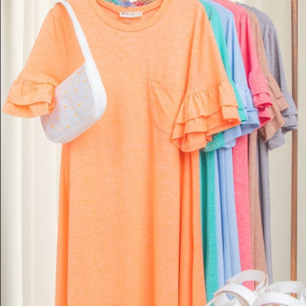 French terry ruffle pocket sleeve tee shirt dress